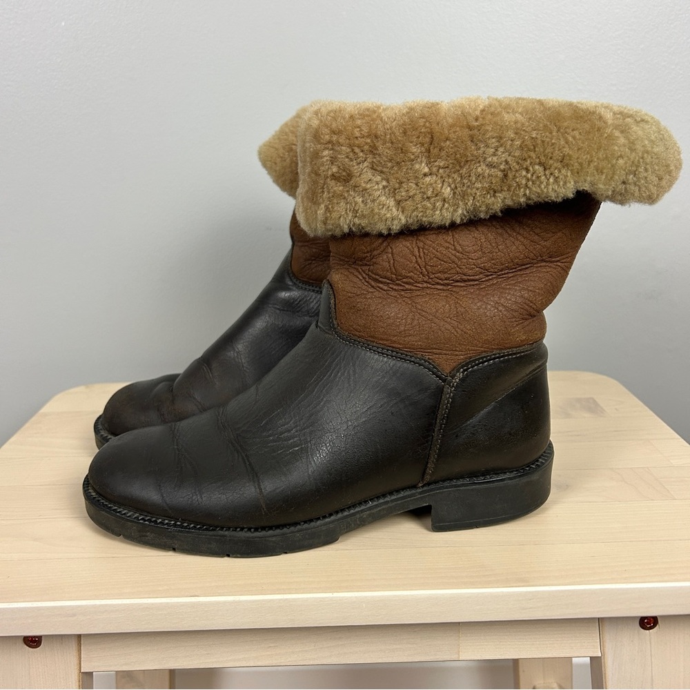 SANTANA Vintage Sheepskin Winter Boots Waterproof Size 6.5 Brown Leather Snow‎